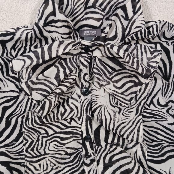 Kenneth Cole Reaction Brack & White Zebra Strip Sleeveless Blouse Flounce - Picture 4 of 5